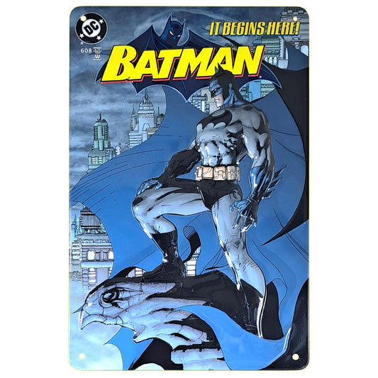 DC Comics Batman - It Begins Here Embossed 17cm x 26cm Metal Sign