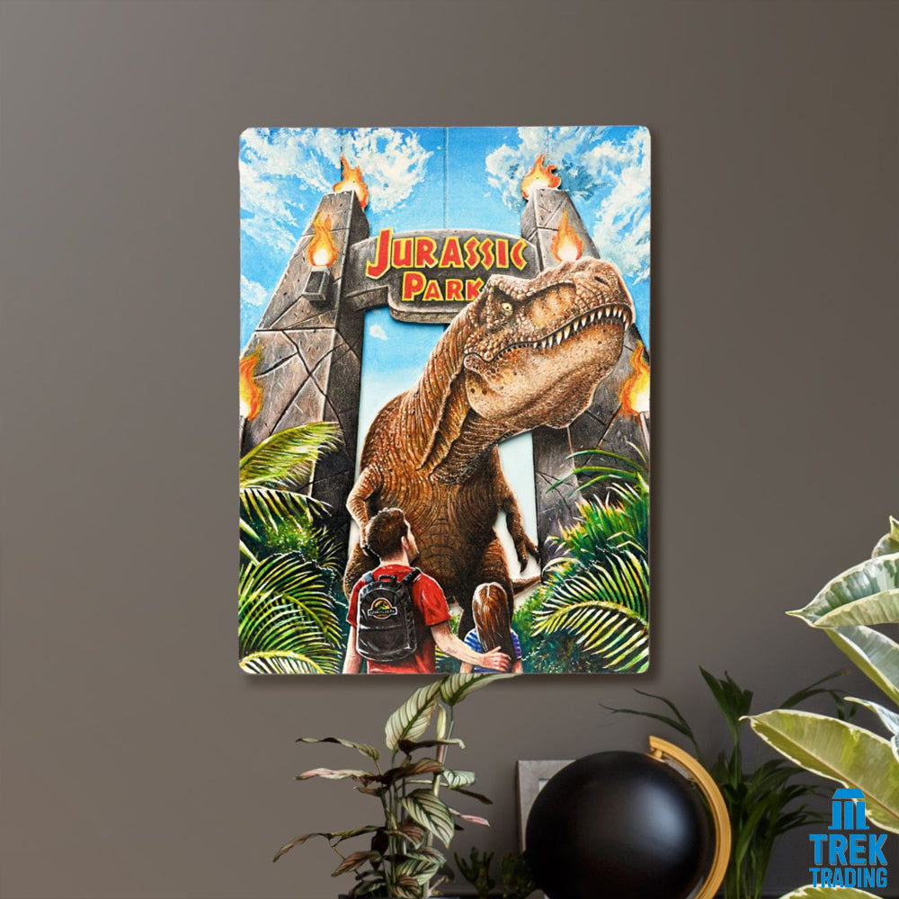 Jurassic Park Rex Attack - 30cm x 40cm Woodart 3D