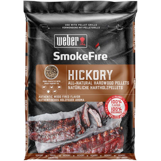 Weber Wood Pellets - Hickory Wood Smoking Chips - 9kg Bag