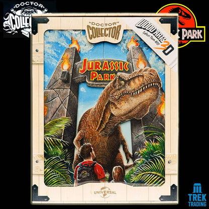 Jurassic Park Rex Attack - 30cm x 40cm Woodart 3D